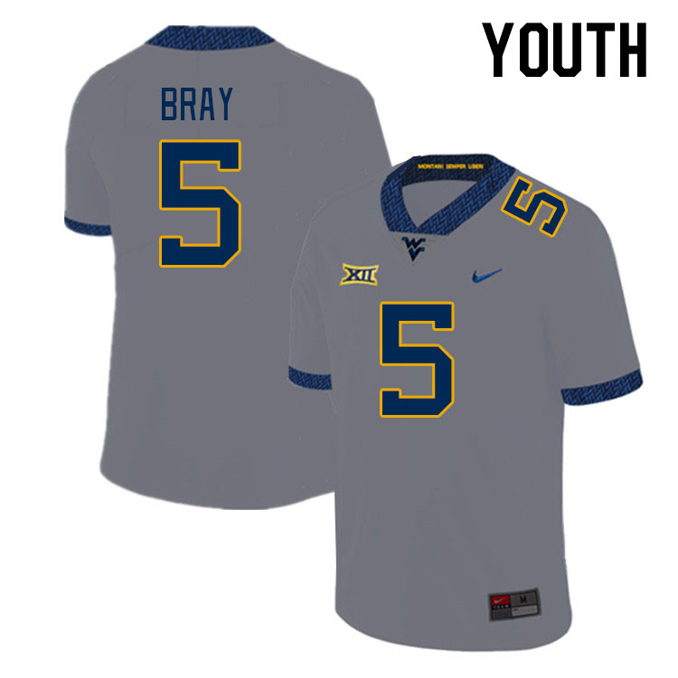 Youth #5 Jaden Bray West Virginia Mountaineers College Football Jerseys Stitched Sale-Grey